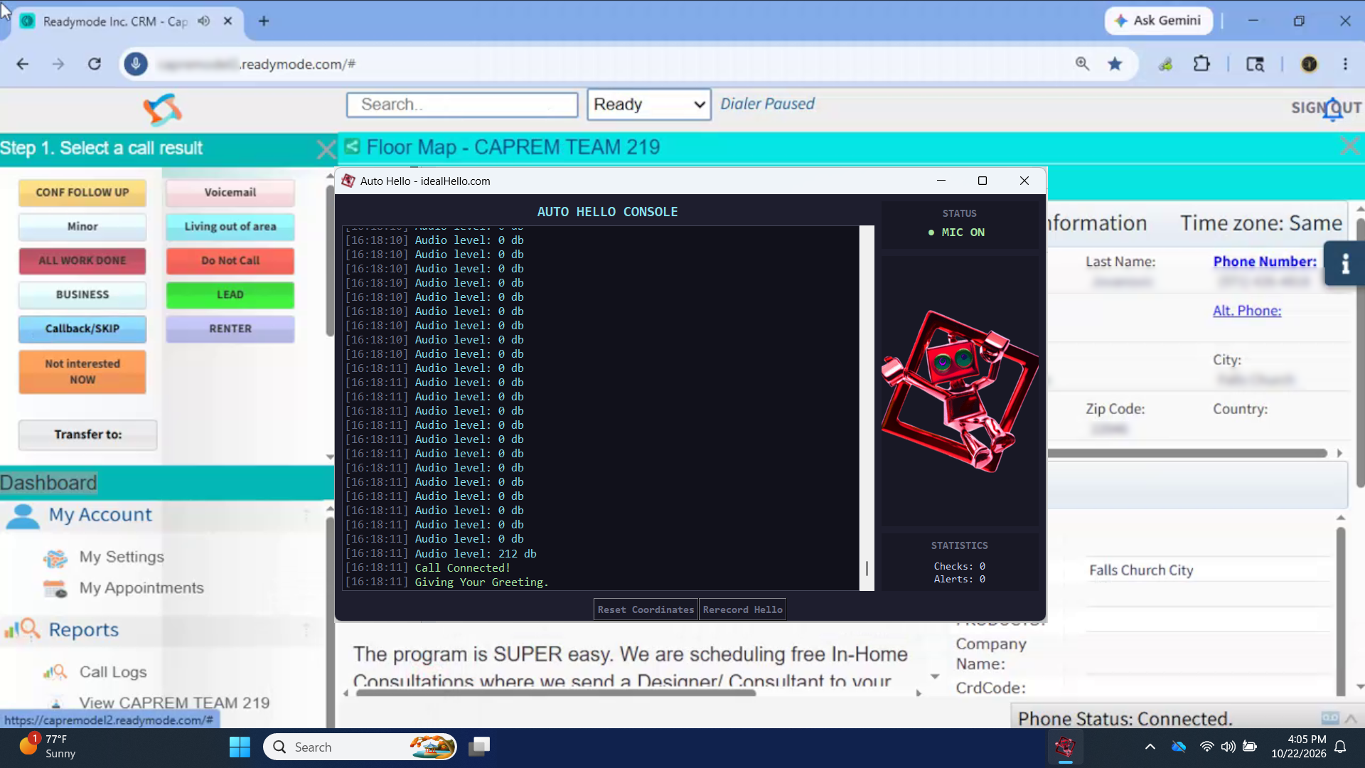 Auto Hello monitoring a live mic.